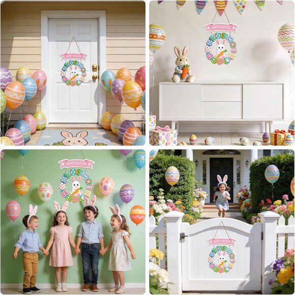 Wooden Hanging Bunny Egg Wreath - Picture 3 of 6